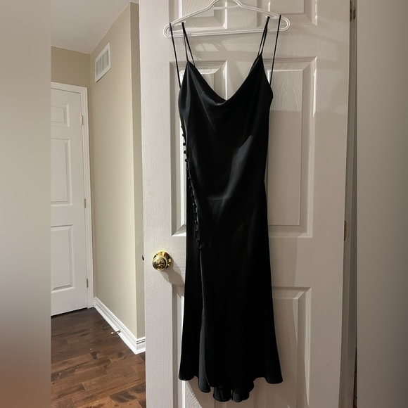 ZARA Black Slip Dress - cowl neck, leg slit, size small - Picture 1 of 7